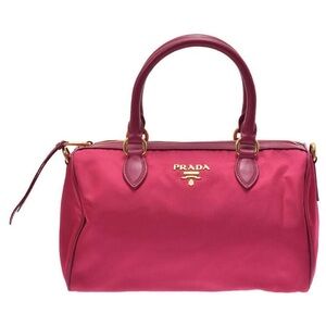 This is a Prada Tessuto Convertible Bauletto Bag in pink nylon with leather trim
